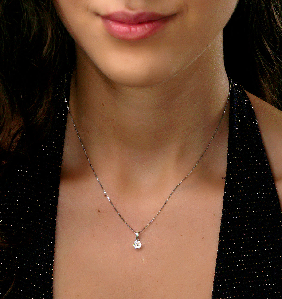 Lab Diamond Cluster Pendant Necklace 0.25ct H/Si in 9K White Gold